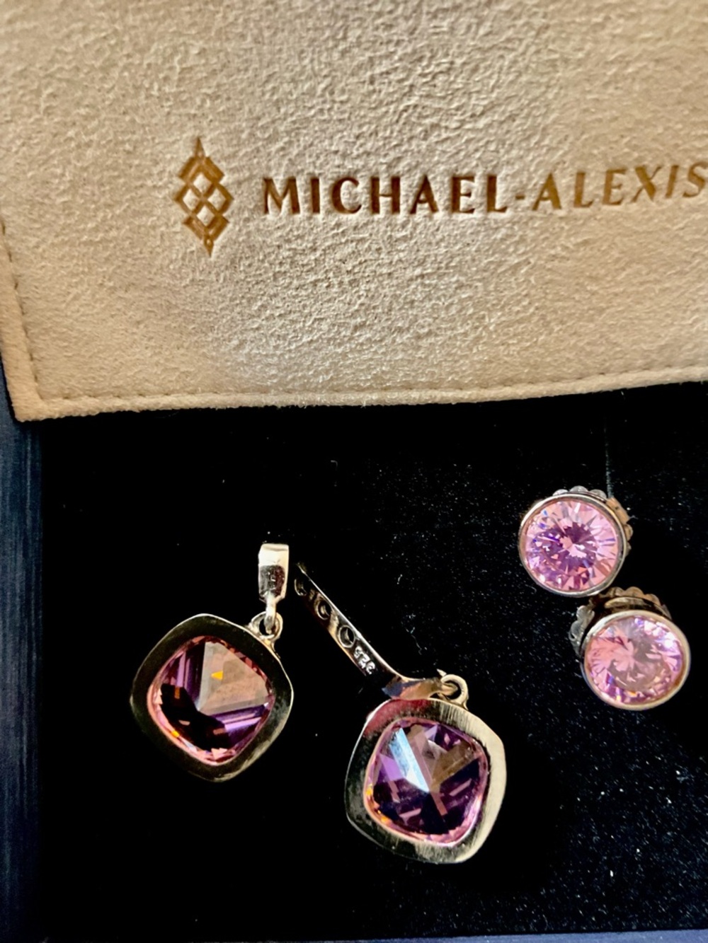 Pink Crystal Drop and Stud Earring Set